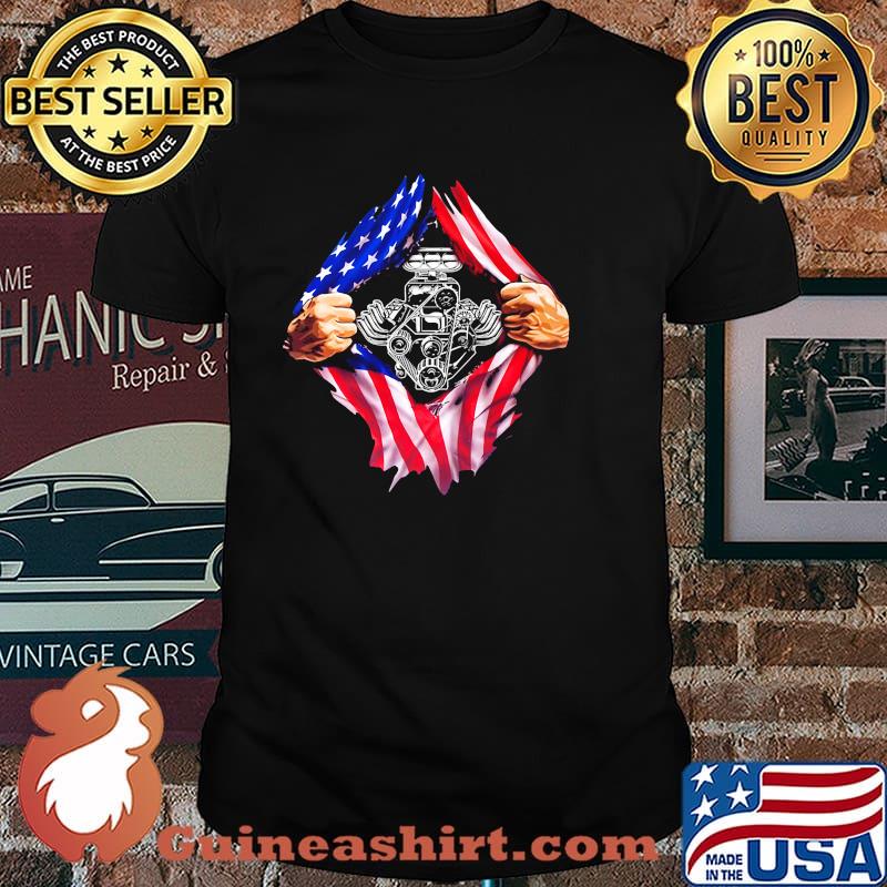 Muscle car engine American flag 4th July shirt