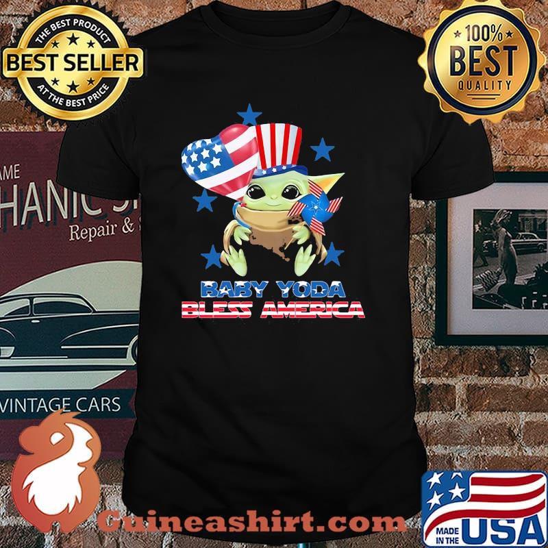Official Baby yoda bless america balloon heart 4th of july independence shirt