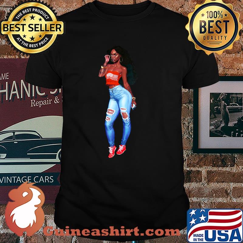 Patriotic Fly Girl American Flag Urban Wear T-Shirt