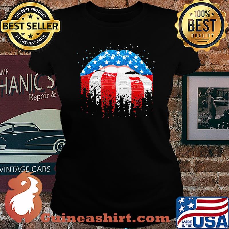 Patriotic Girl Mouth American Flag Shirt Laides tee