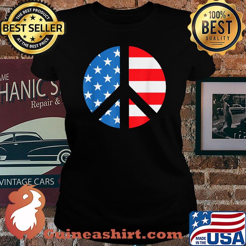 PEACE SIGN SYMBOL American USA Flag 4th of July T-Shirt Laides tee