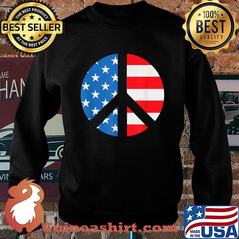 PEACE SIGN SYMBOL American USA Flag 4th of July T-Shirt Sweater