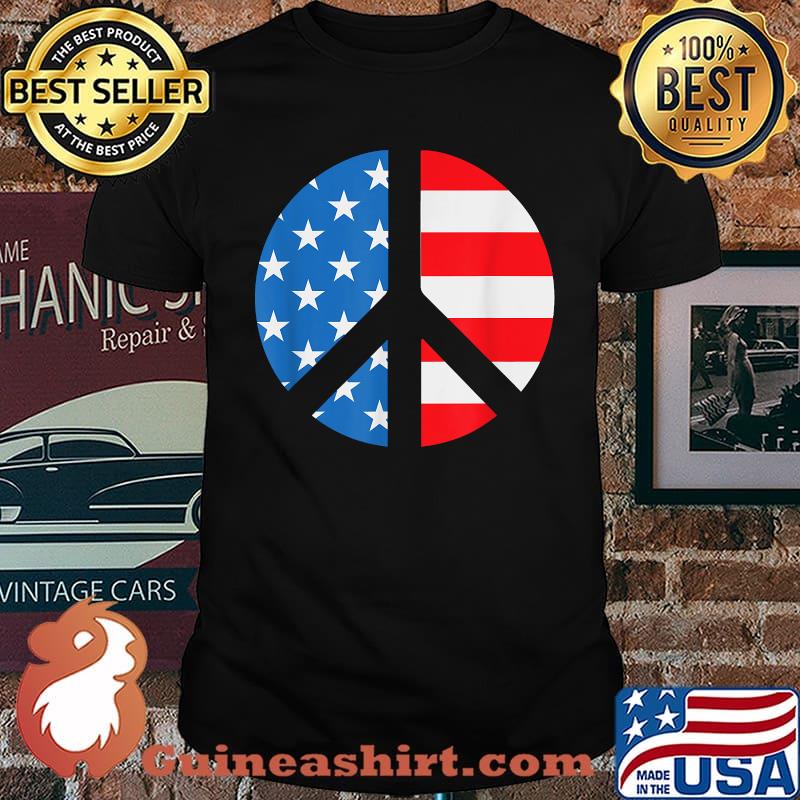 PEACE SIGN SYMBOL American USA Flag 4th of July T-Shirt