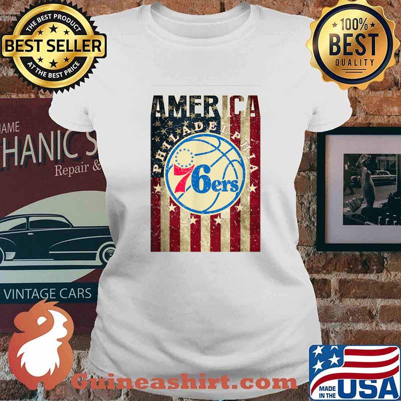 Philadenphia Basketball Fan 76.ers 4th of July American Flag T-Shirt Ladies tee