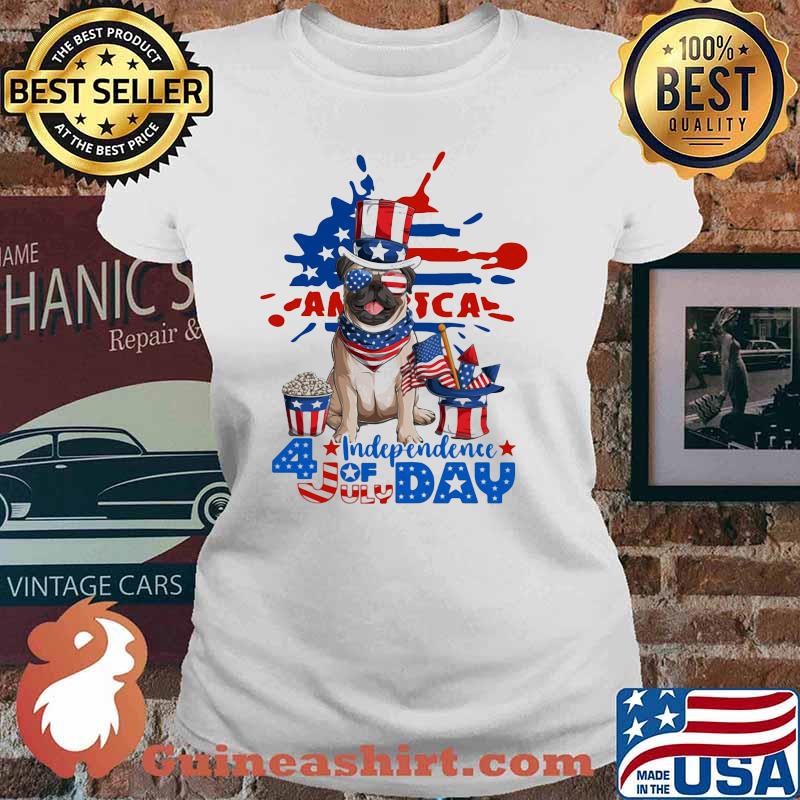 Pug Independence Day 4th Of July Firework America Dog Shirt Ladies tee