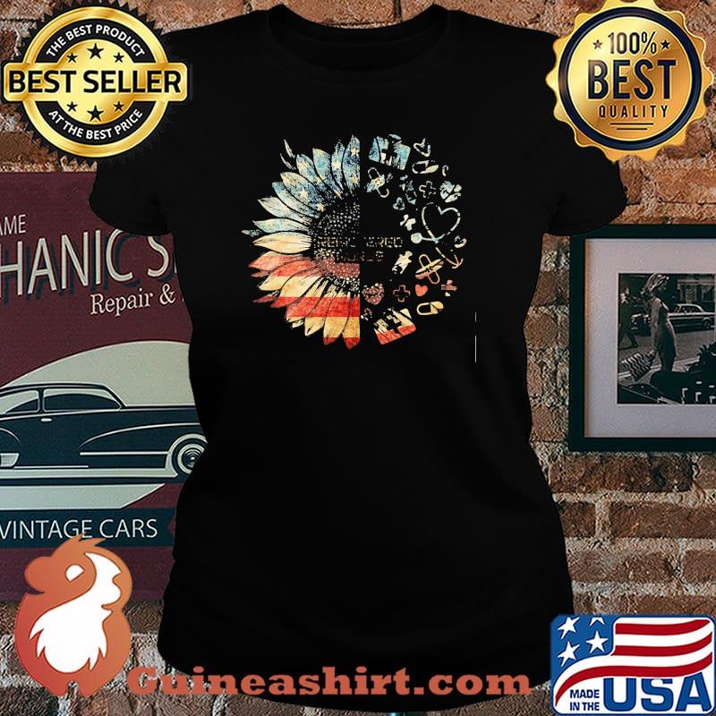 Registered Nurse Medical Sunflower American Flag Shirt Laides tee
