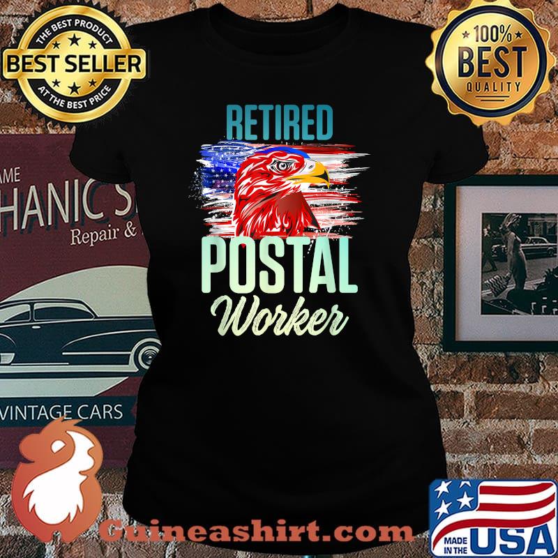 Retired Postal Worker Mailman Retirement Eagle AMerican Flag T-Shirt Laides tee