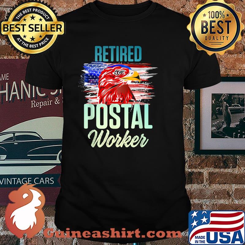 Retired Postal Worker Mailman Retirement Eagle AMerican Flag T-Shirt