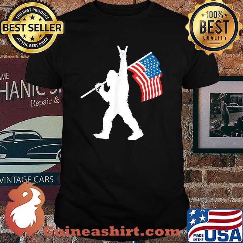 Sasquatch Rock and Roll USA Flag for Bigfoot Believers T-Shirt