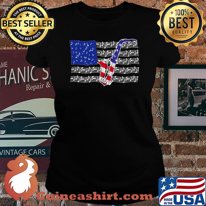 Saxophone 4th July American Flag Shirt Laides tee
