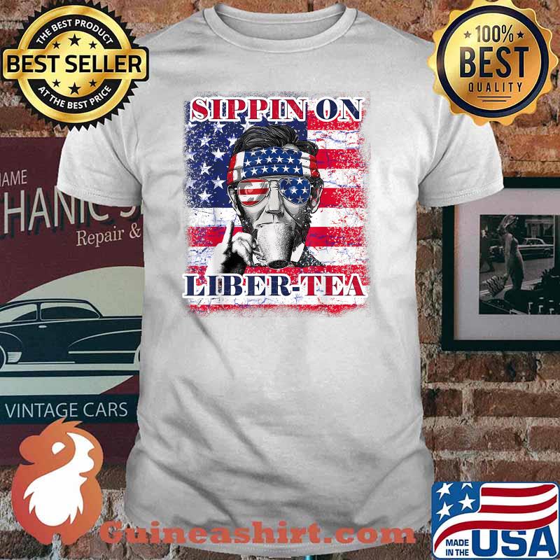 Sippin on Liber Tea 4th of July Men Abraham Lincoln Flag T-Shirt