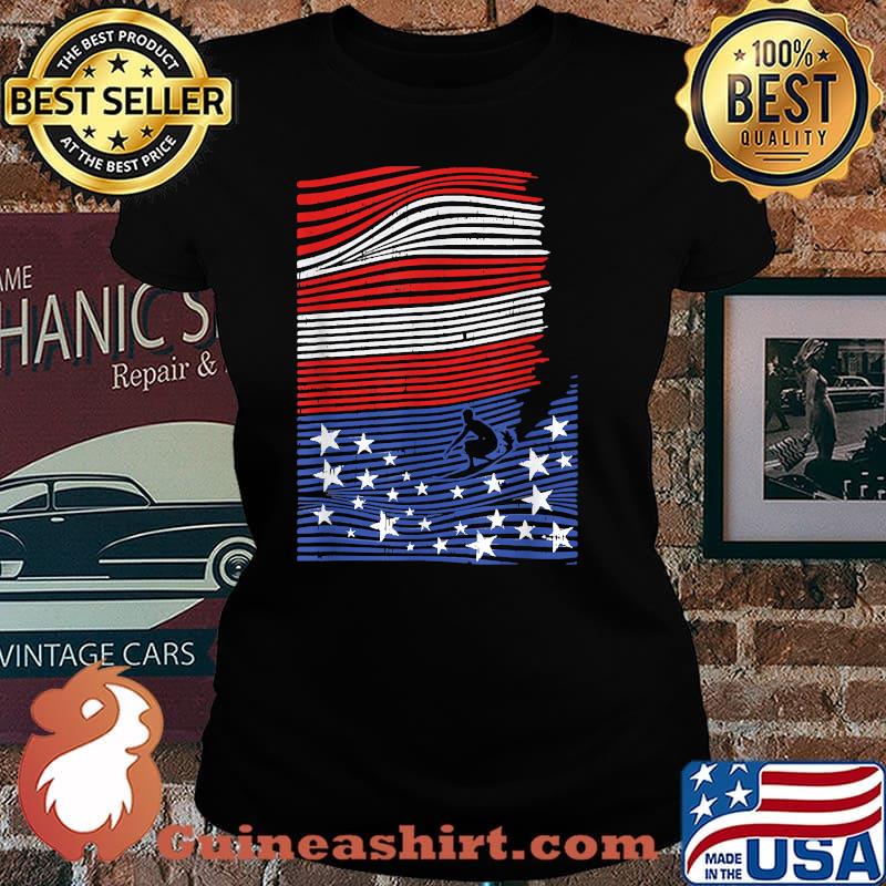 Surfing 4th Of July American Flag Wave Patriotic Surfer T-Shirt Laides tee