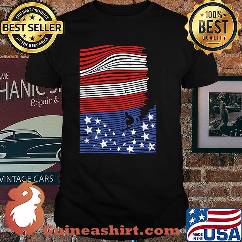 Surfing 4th Of July American Flag Wave Patriotic Surfer T-Shirt