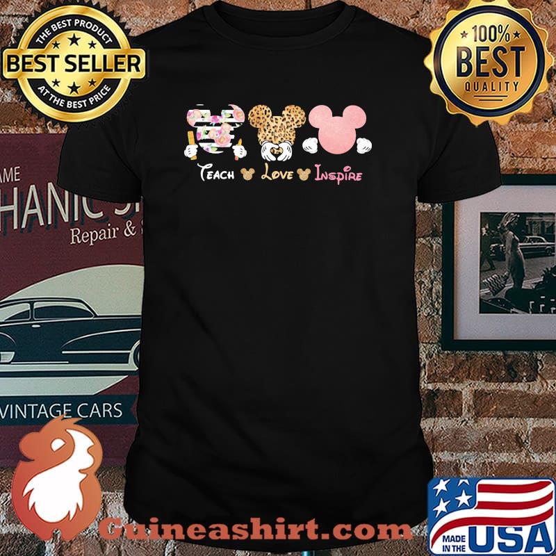 Teacher Love Inspire Mickey Flower Lepoard Shirt