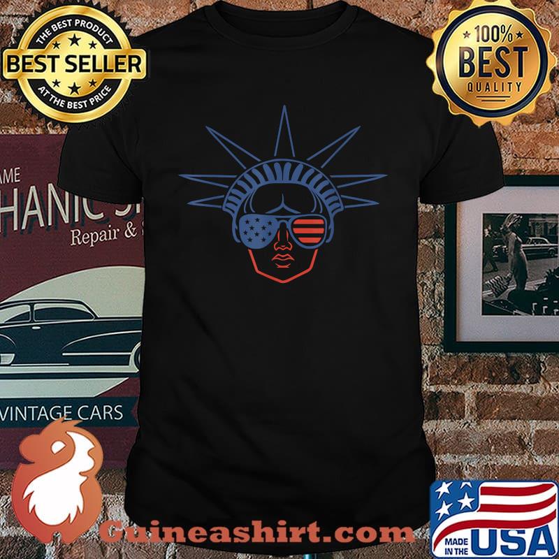 US Flag Statue of Liberty Sunglasses Apparel July 4th Party T-Shirt