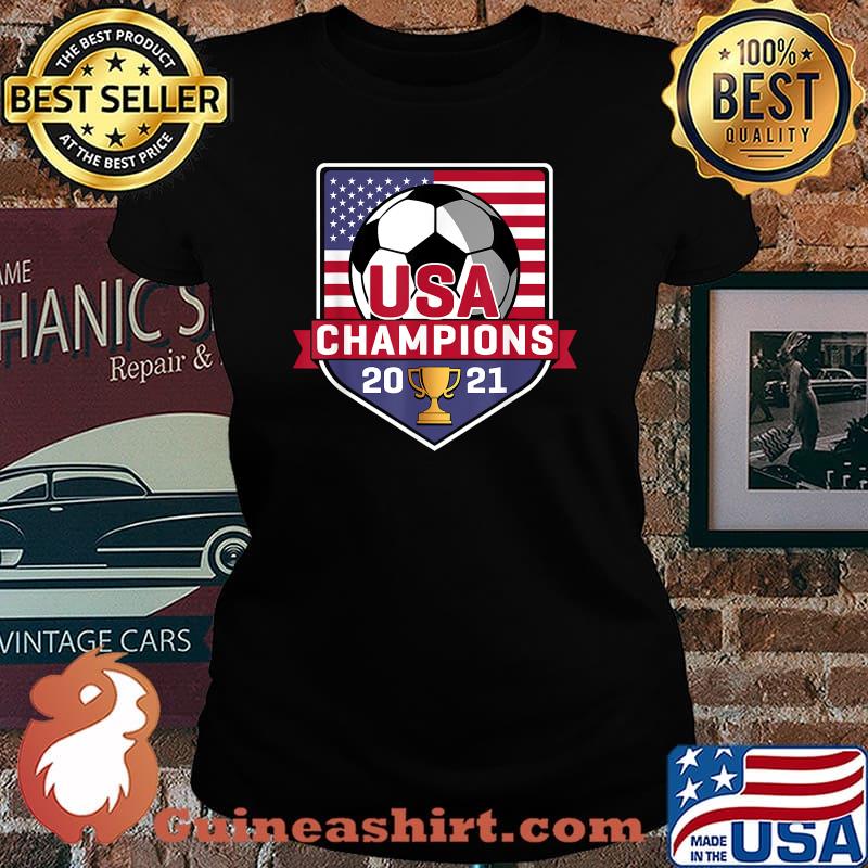 USA Champions 2021 Soccer American Flag Patriotic T-Shirt Laides tee