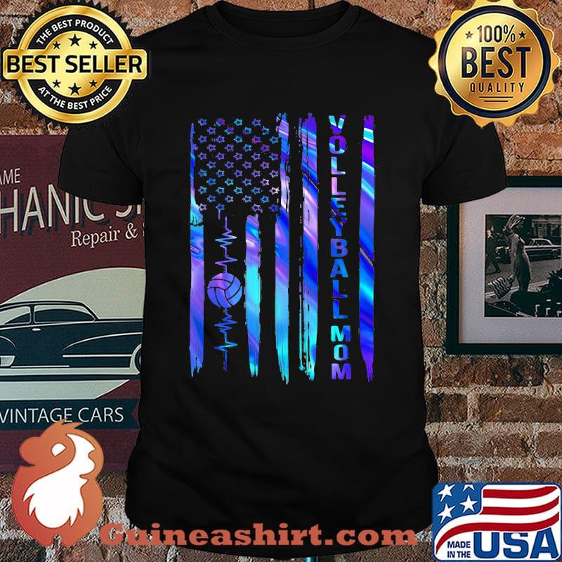Volleyball Mom Heart Beat American Flag Hologram Shirt