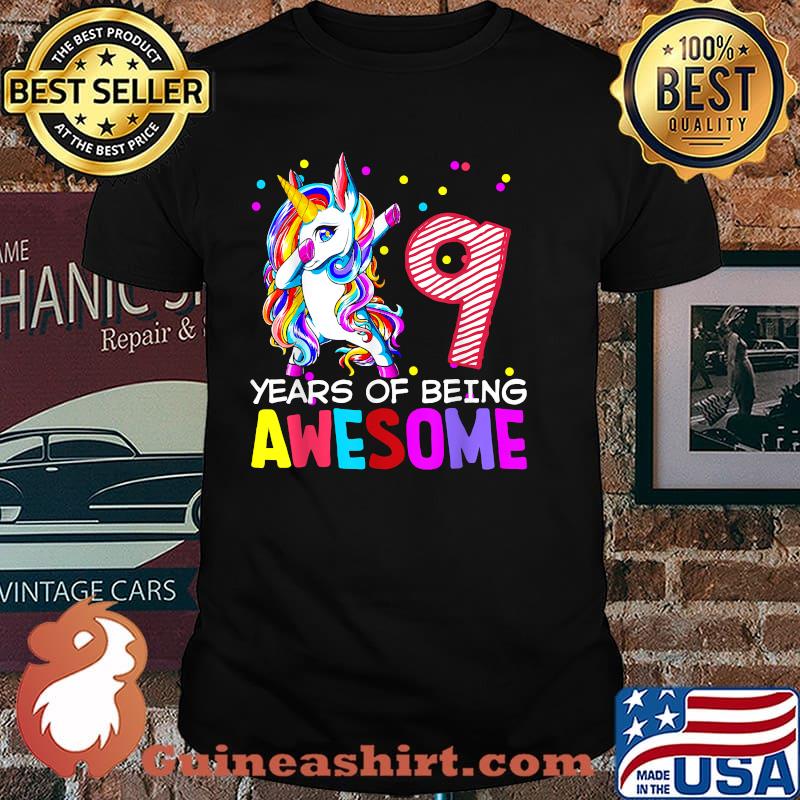 9 Years Of Being Awesome Unicorn Dabbing Bday T-Shirt