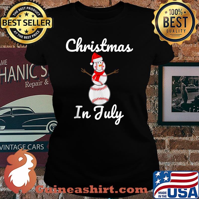 Christmas In July Baseball Snowman Santa Hat Summer 2021 Shirt Laides tee