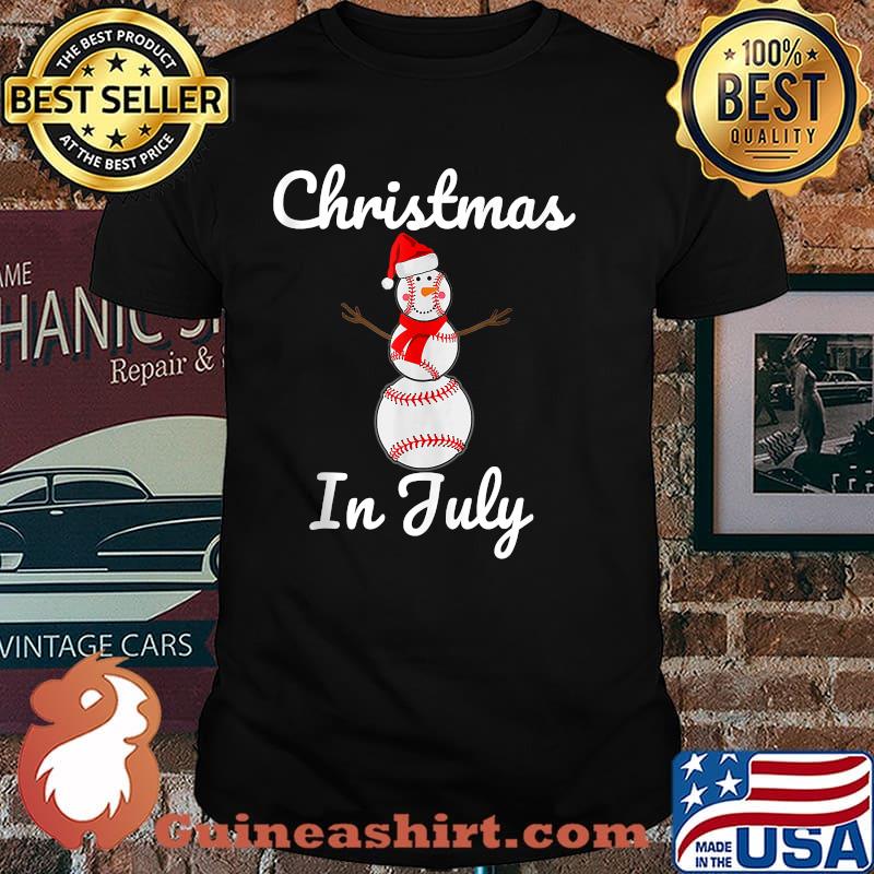 Christmas In July Baseball Snowman Santa Hat Summer 2021 Shirt