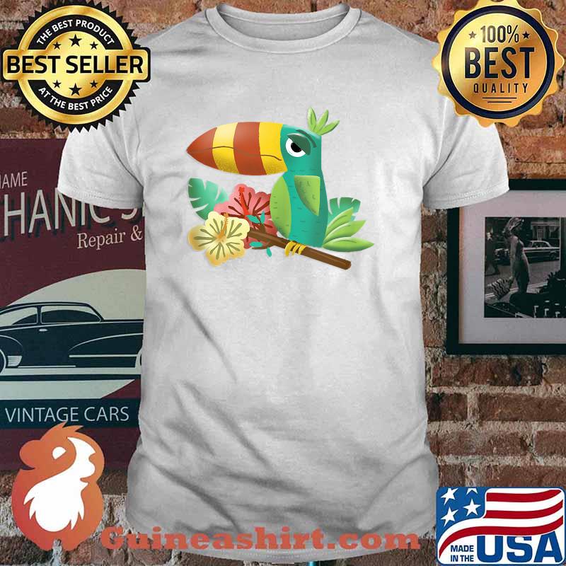 Colorful Funny Tropical Tiki Toucan Bird Hibiscus Flowers Shirt