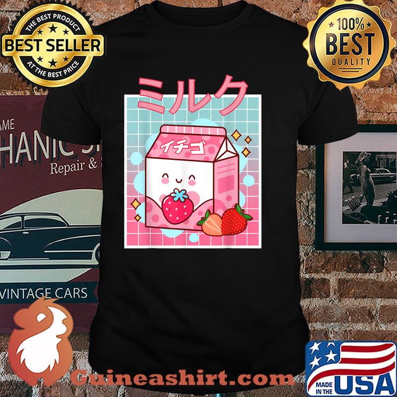 Cute Pink Strawberry Milk Japanese Kawaii Strawberry Shirt
