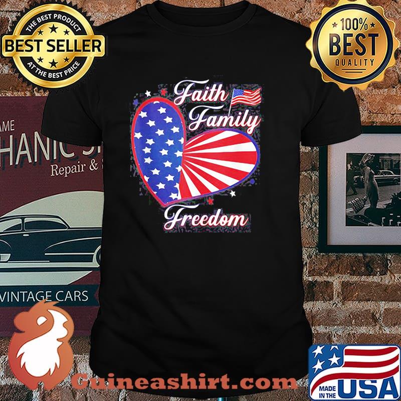 Faith family freedom american flag heart shirt