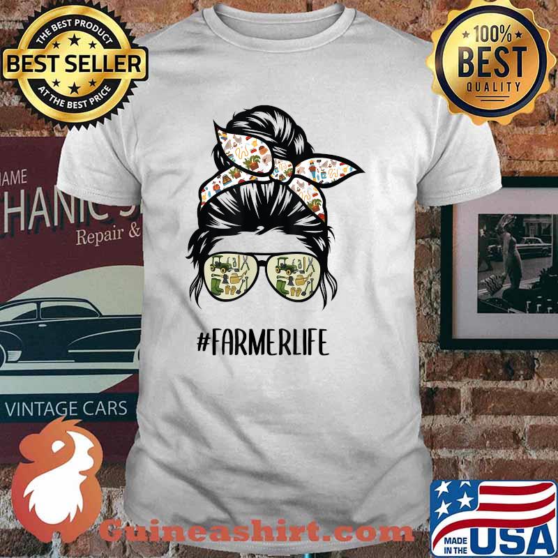 Farmer life messy bun hair glasses T-Shirt
