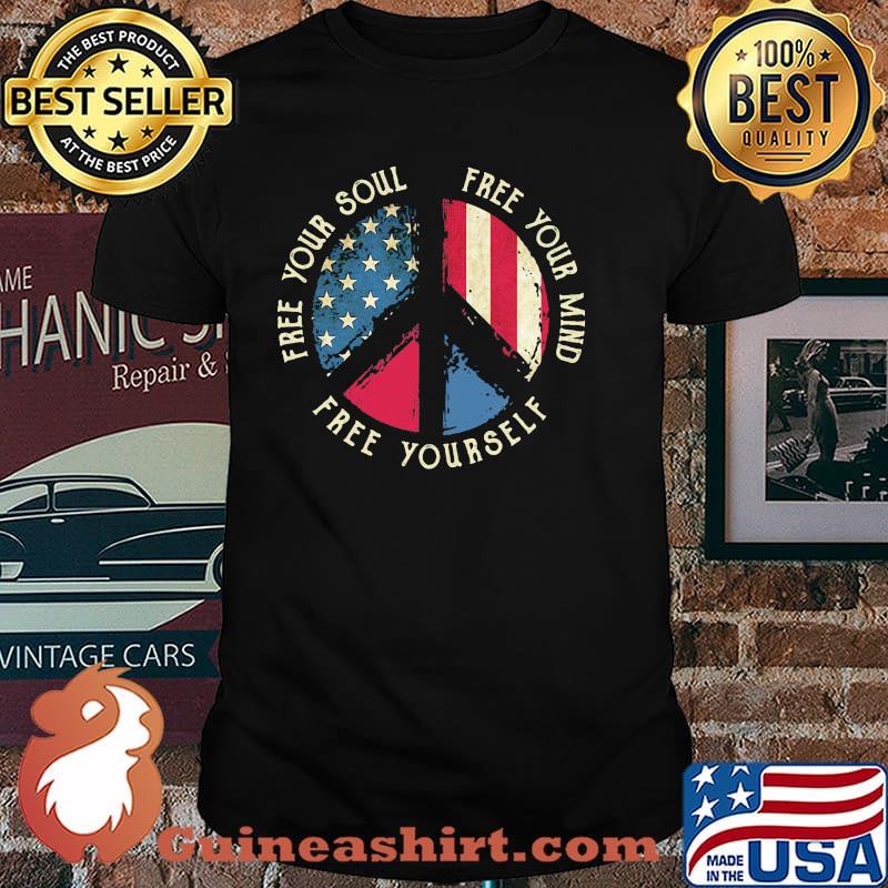 Free Your Soul Free Your Mind Free Yourself Hippie American Flag Shirt