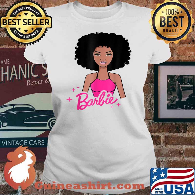 Funny Afro-Barbie Girl Pink Babe Black T-Shirt Ladies tee