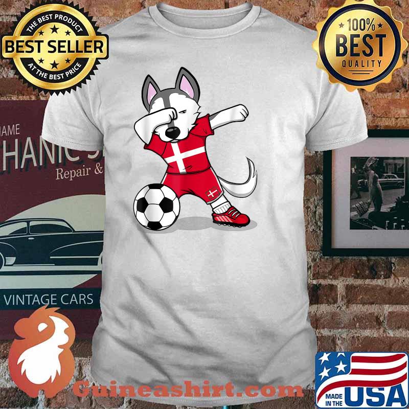 Funny Dabbing Husky Dog Denmark Football Shirt