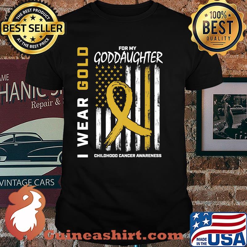 Gold Goddaughter Childhood Cancer Awareness American Flag Premium Shirt
