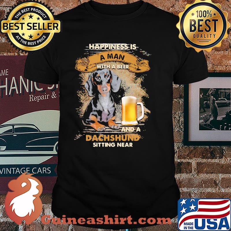 Happiness Is An Old Woman With A Wine And A Dachshund Sitting Near Shirt