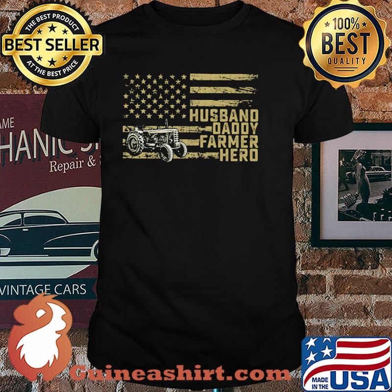 Husband daddy farmer hero tractor american flag shirt
