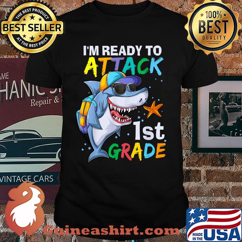 I Ready To Attack 1st Grade Shark Back To School Sea Animal T-Shirt