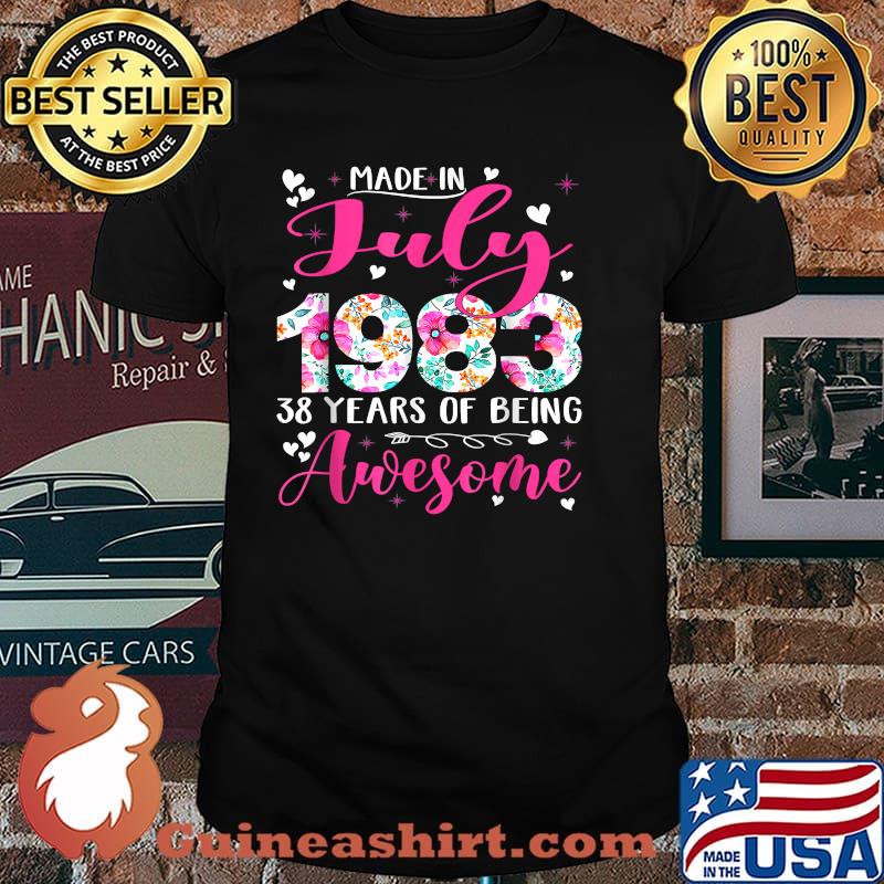 Made In July 1983 38 years of being awesome Flowers T-Shirt