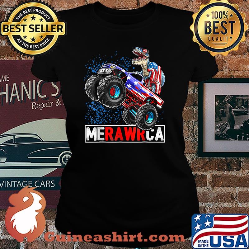 MERAWCA Dinosaur Monster Truck American 4th July T-Shirt Laides tee