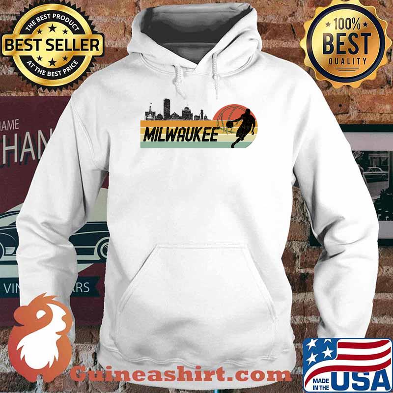 Milwaukee WI Cityscape Retro Sun Basketball Vintage Shirt Hoodie