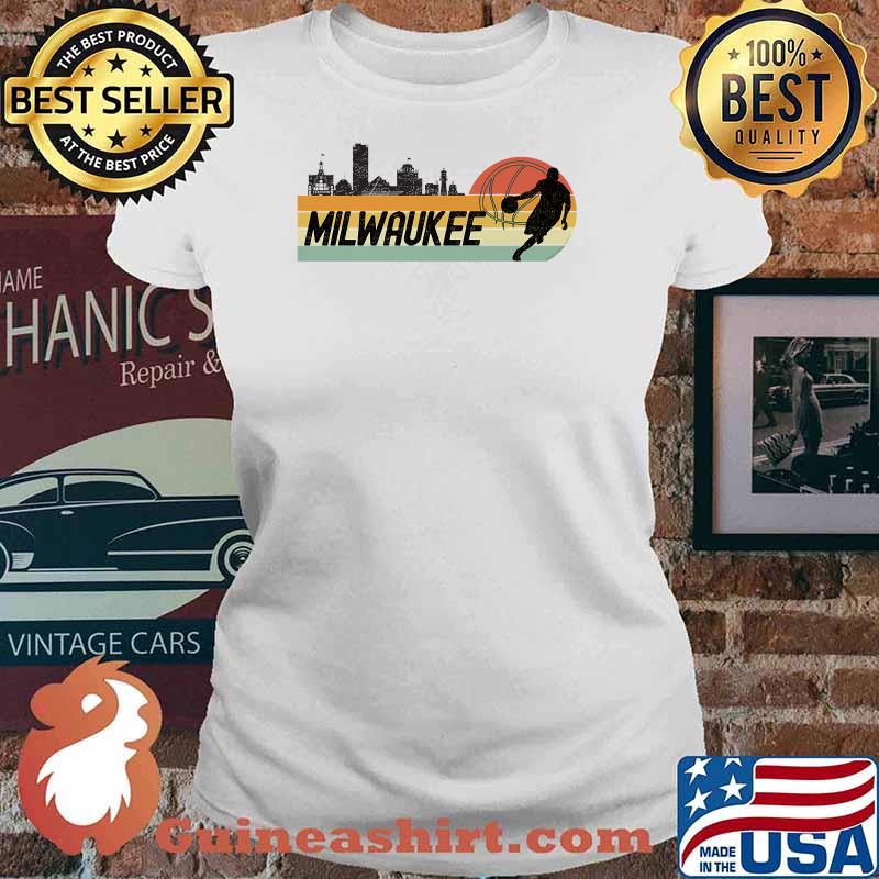 Milwaukee WI Cityscape Retro Sun Basketball Vintage Shirt Ladies tee