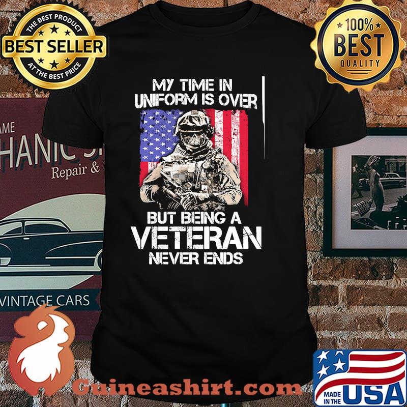 My time in uniform is over but being a veteran skull american flag shirt
