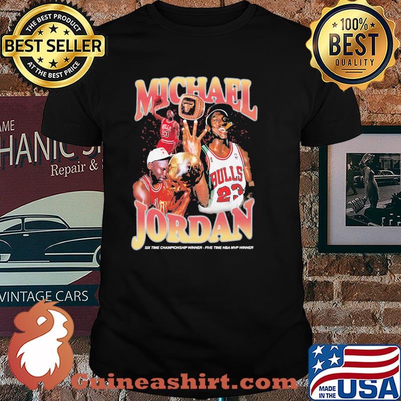 NBA Michael Jordan Chicago Bulls Graphic Six Time Champions Winner Shirt