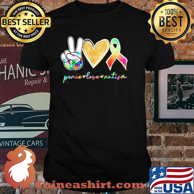 Peace Love Autism Puzzle Pieces Ribbon Autism Awareness Shirt
