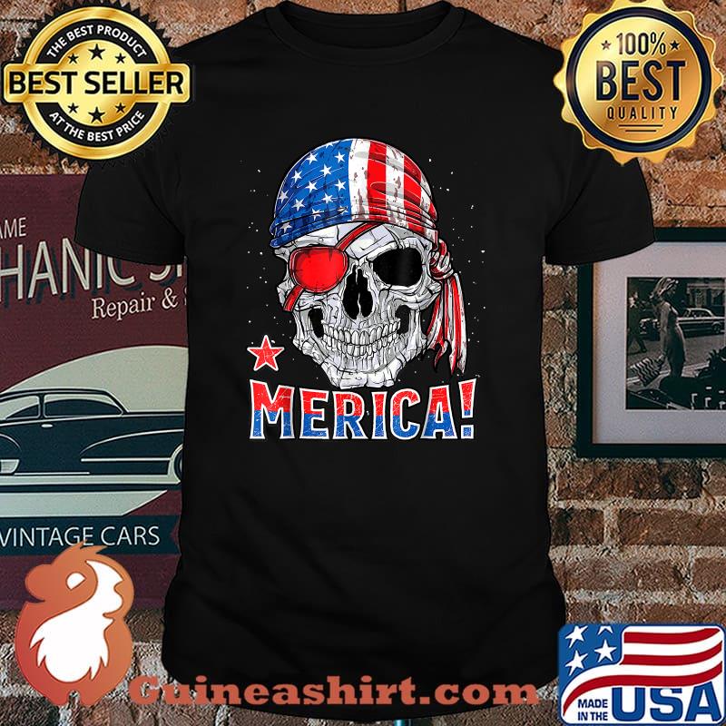 Pirate Skull MERICA American 4th July T-Shirt