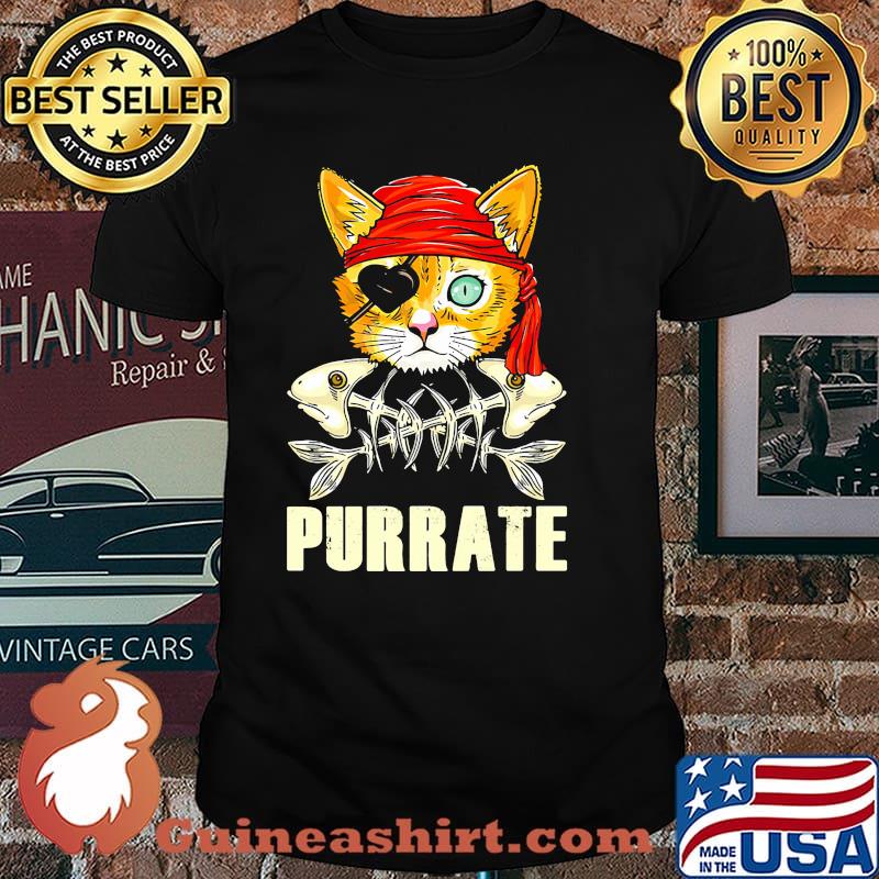 Purrate cat skeleton fish shirt