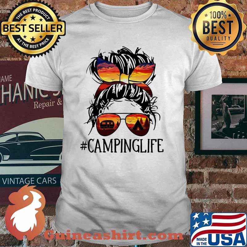 Women bunny hair messy sunglasses sunset campinglife shirt