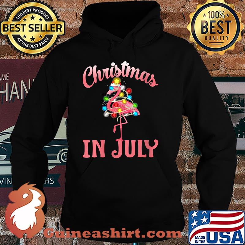 Womens Pink Flamingo in Santa Hat Christmas In July Girl Shirt Hoodie