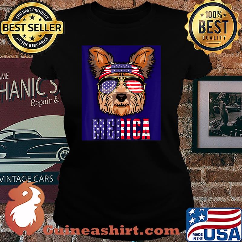 Yorkie American Bandana USA 4th of July T-Shirt Laides tee
