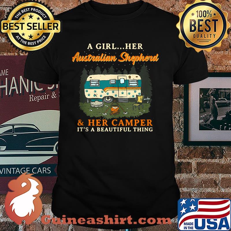 A Girl Her Australian Shepherd and Her Camper Retro T-Shirt