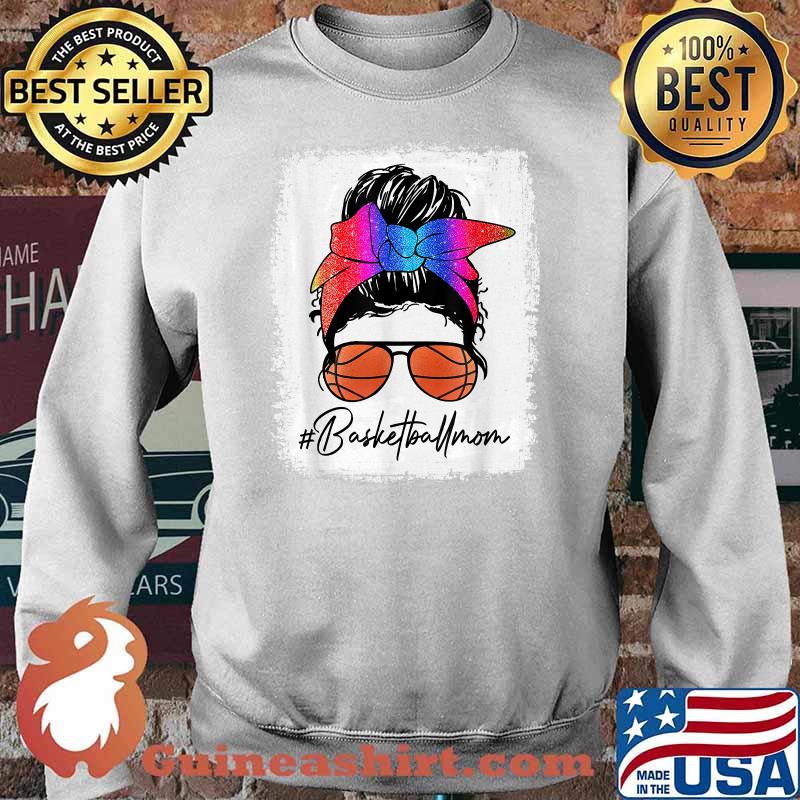 Basketball Mom Rainbow Glitter Messy Bun Basketball T-Shirt Sweater