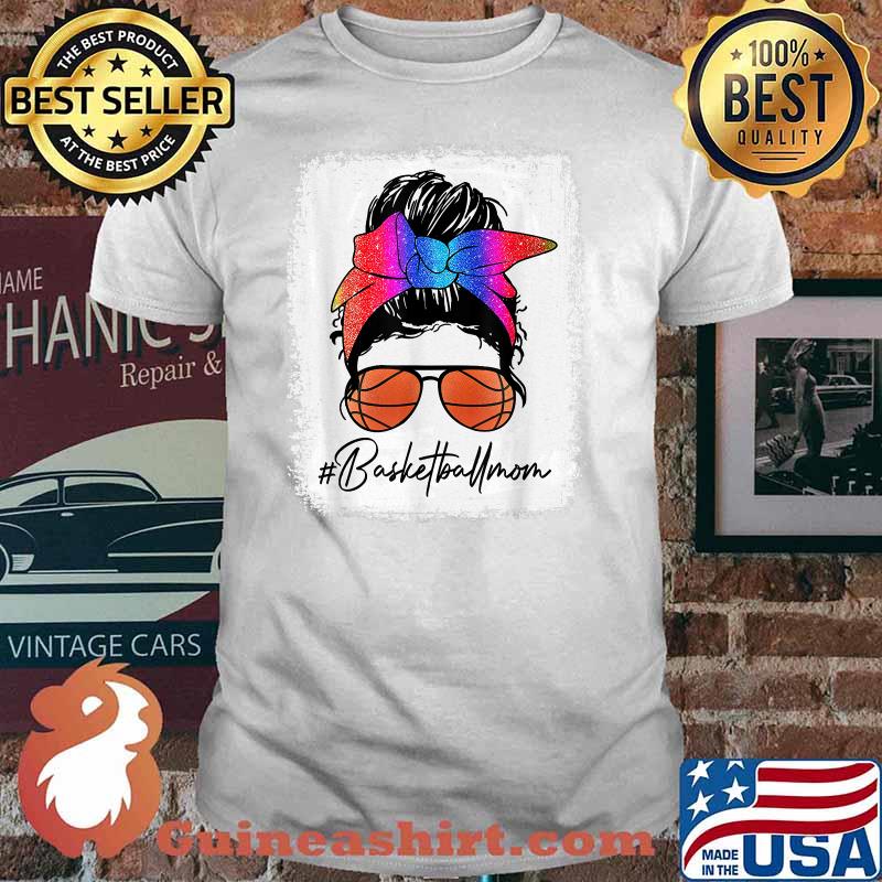 Basketball Mom Rainbow Glitter Messy Bun Basketball T-Shirt